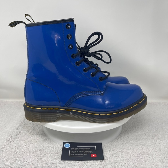 Dr. Martens 1460 W Women’s Size 10 Lace Up Boots Royal Blue Patent Leather 27635 - Picture 1 of 6